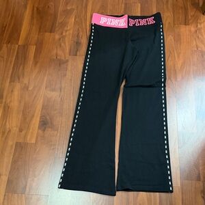 PINK Victoria's Secret Black Flared Leggings with Pink Logo Waistband